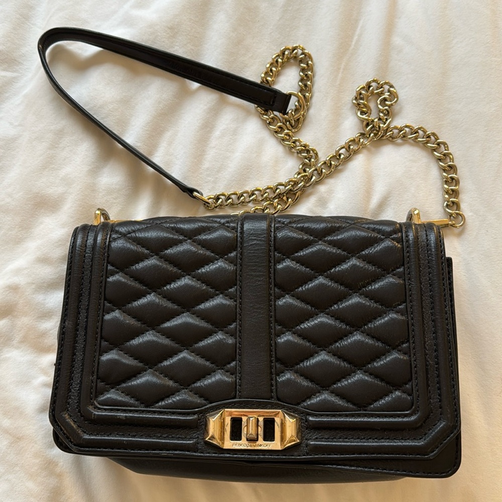 Authentic Rebecca Minkoff Chevron Quilted Love Crossbody Bag Black